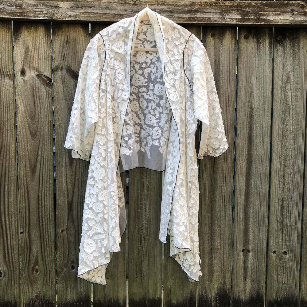 Sheer Floral Mesh Topper Wrap Jacket Bridal White Appliqué Kimono